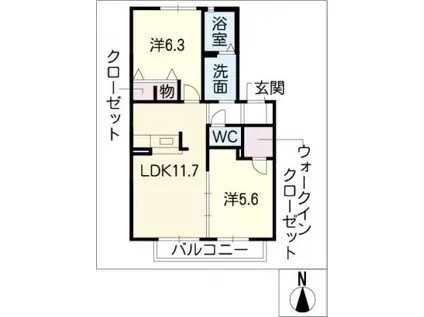 ピアツァ若草B棟(2LDK/1階)の間取り写真