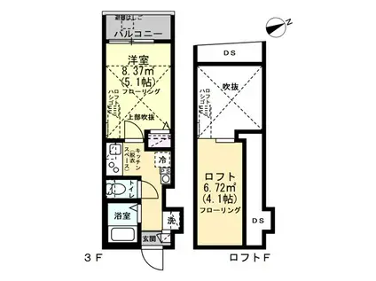 グランクオール西調布(1K/3階)の間取り写真
