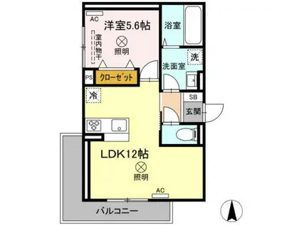 ベイ ブランシェ奥田(1LDK/3階)の間取り写真