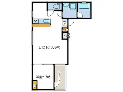 BRONTE西立花(1LDK/1階)の間取り写真