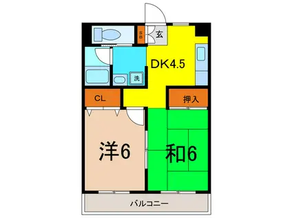サンテラスウエハラII(2DK/3階)の間取り写真