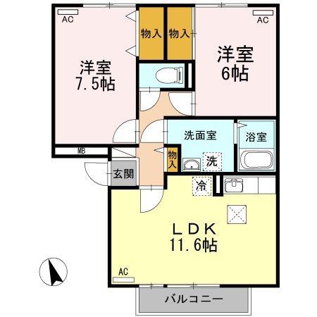 グレイスフルYA棟(2LDK/3階)の間取り写真