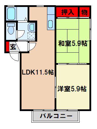 甘木鉄道 山隈駅 徒歩4分 2階建 築28年(2LDK/2階)の間取り写真