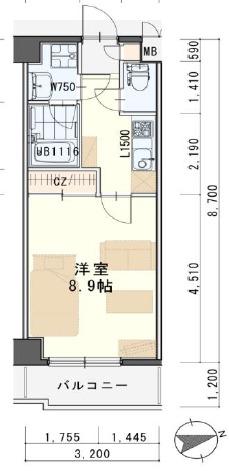 サンライズロード錦町(1K/4階)の間取り写真