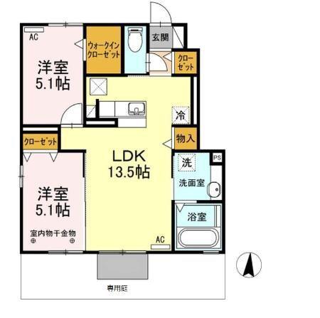 セレーノB(2LDK/1階)の間取り写真
