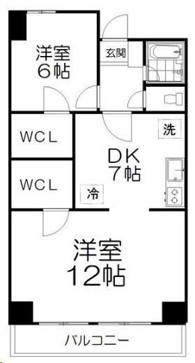 二軒茶屋グランドハイツ(2DK/5階)の間取り写真