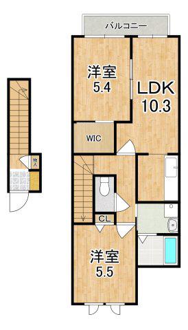藤原の郷 A棟(2LDK/2階)の間取り写真