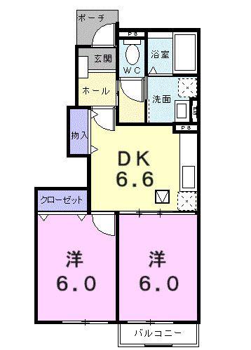 ロックガーデンC(2DK/1階)の間取り写真