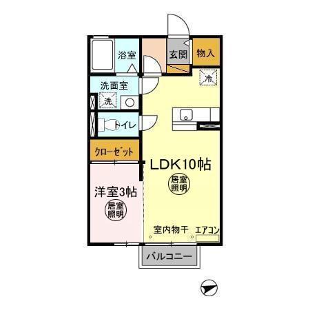 プランタンコリーヌII(1LDK/2階)の間取り写真