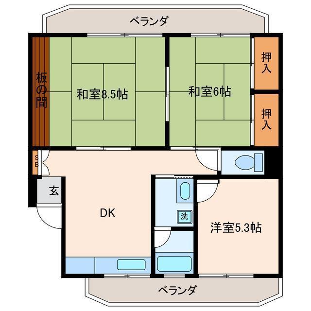 メゾンシャルマンB棟(3DK/3階)の間取り写真