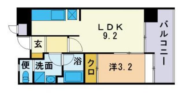 博多御笠川レジデンス(1LDK/9階)の間取り写真
