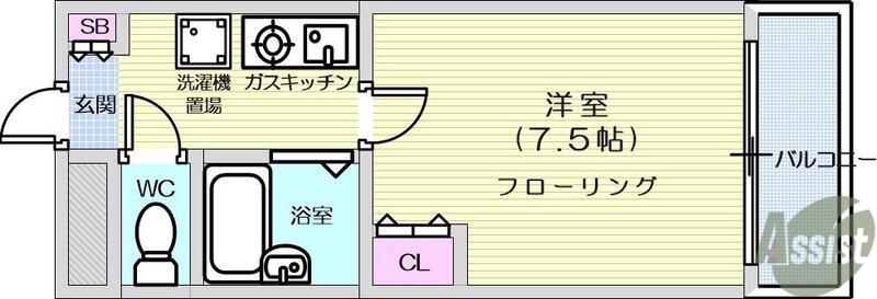 コモード・カルム河原町(1K/2階)の間取り写真