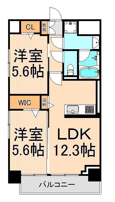 グランジュテII(2LDK/9階)の間取り写真