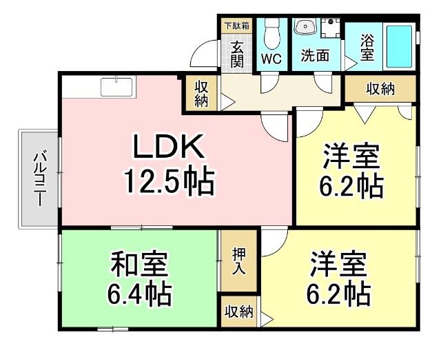 プラティーク・アヴェニューB棟(3LDK/2階)の間取り写真