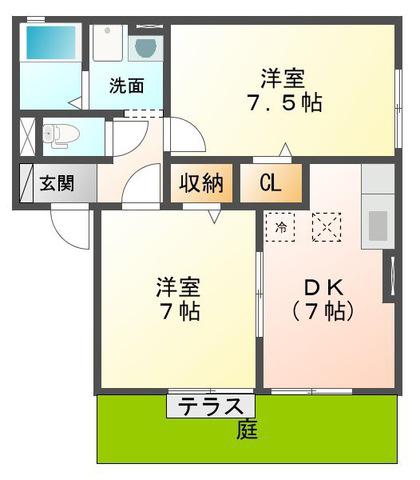 SHINE ARK D棟(2DK/1階)の間取り写真