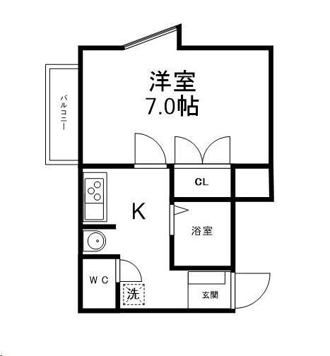 スカイヒルズ台原(1K/3階)の間取り写真