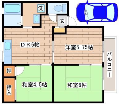 エステート塩屋山手(3DK/1階)の間取り写真