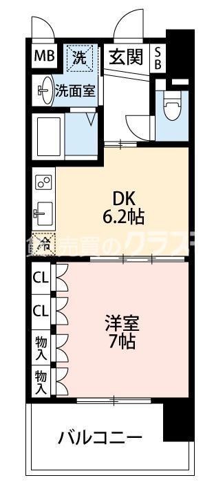 プロシード弁天町(1DK/3階)の間取り写真