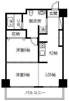 シャンノール平和通(2DK/5階)の間取り写真