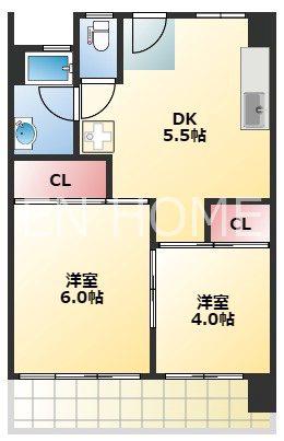 新空堀ビル(2DK/9階)の間取り写真