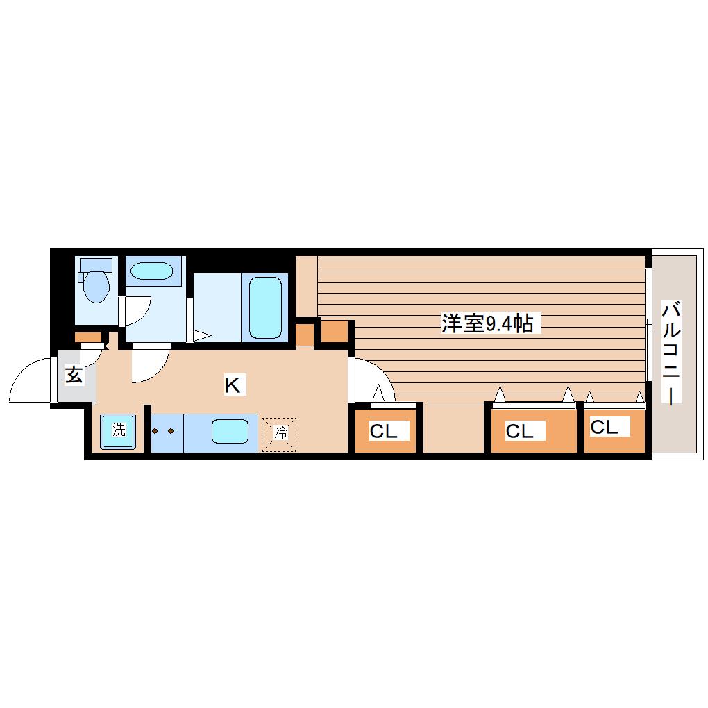 SANA長町南(1K/3階)の間取り写真