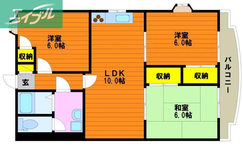 ビーキーパーズ中II号館(3LDK/2階)の間取り写真