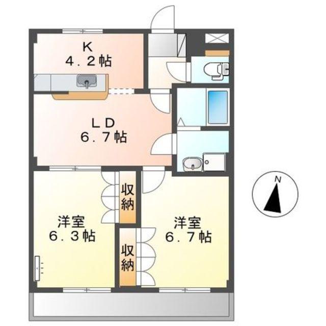パラシオン旭C(2LDK/2階)の間取り写真