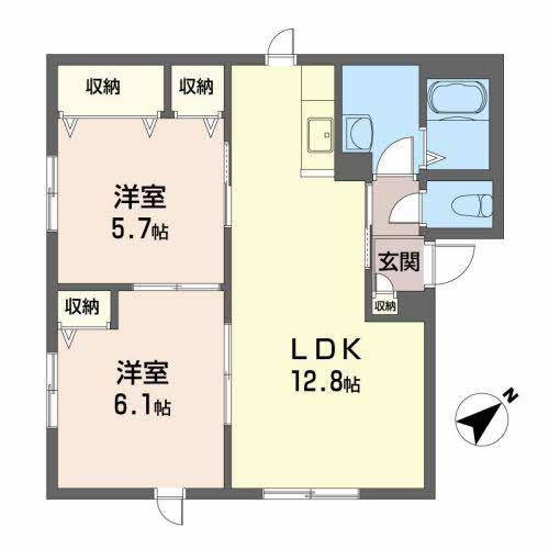 シャーメゾンリバーサイド(2LDK/2階)の間取り写真