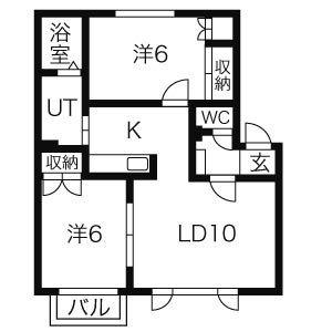 シティーハイム三條パークA(2LDK/1階)の間取り写真