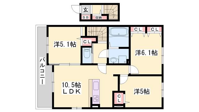 パルグランデII(3LDK/2階)の間取り写真