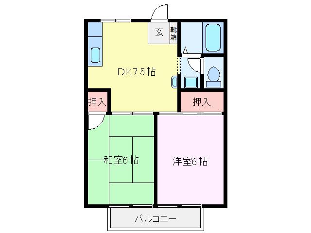 トマトの家A(2DK/2階)の間取り写真
