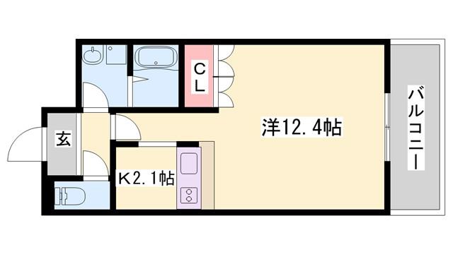 ウィンドヒル(1K/2階)の間取り写真