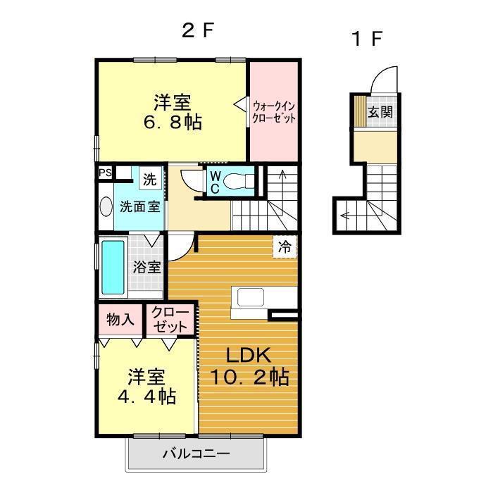 ヴィルセイン椋野 B棟(2LDK/2階)の間取り写真