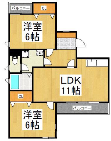 エルベ東大和(2LDK/3階)の間取り写真