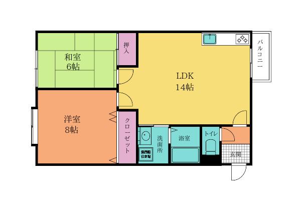 エスパシオ岸本(2LDK/2階)の間取り写真