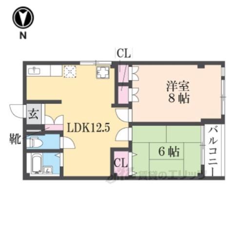 富小路マンション(2LDK/2階)の間取り写真