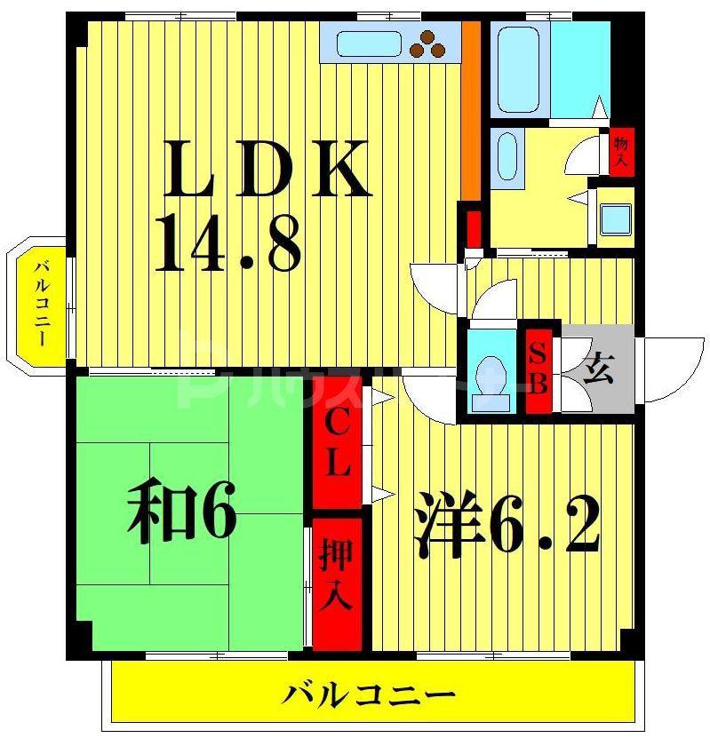 クレッセントサワ(2LDK/5階)の間取り写真