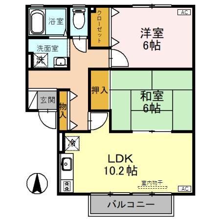 オーク ヴィレッジ B(2LDK/2階)の間取り写真