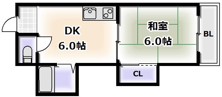 グランドハイツカワハラ(1DK/4階)の間取り写真