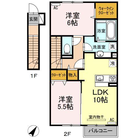 ジュネスIII(2LDK/2階)の間取り写真