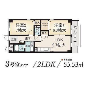 ウィルあじま(2LDK/3階)の間取り写真