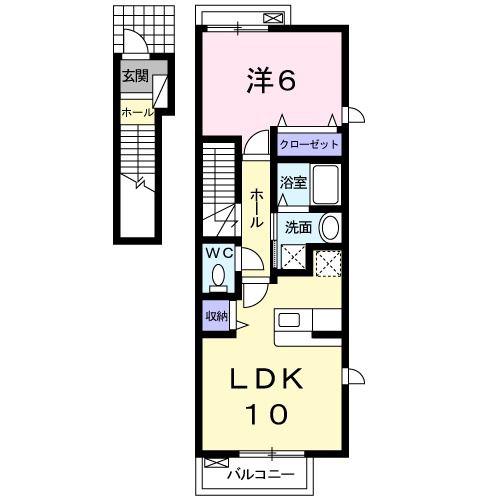 ラ・リヴィエールB(1LDK/2階)の間取り写真