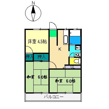 羽方ハイツI(3DK/2階)の間取り写真