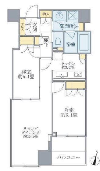 大崎 ウエストシティタワーズ ウエスト(2LDK/11階)の間取り写真