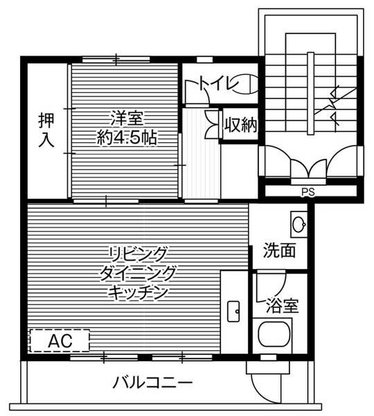 ビレッジハウス関城2号棟(1LDK/3階)の間取り写真