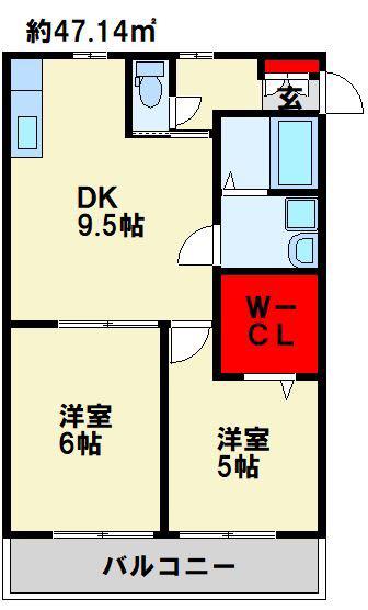 グリーンローズ(2DK/2階)の間取り写真