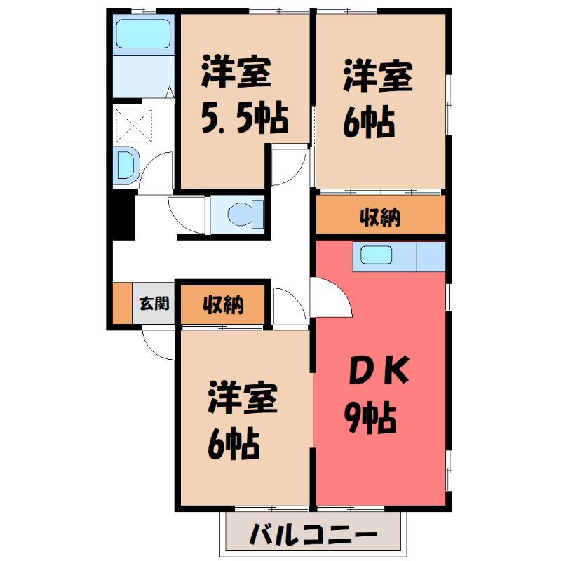 ネオエスティーケーB(3DK/2階)の間取り写真