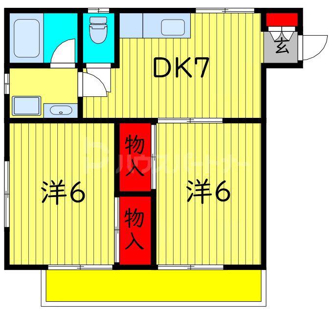 カーサヴェルデ(2DK/2階)の間取り写真