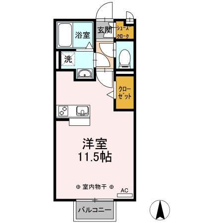 エクセレント若宮 B棟(ワンルーム/2階)の間取り写真