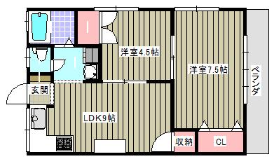 第一平田荘(2LDK/3階)の間取り写真